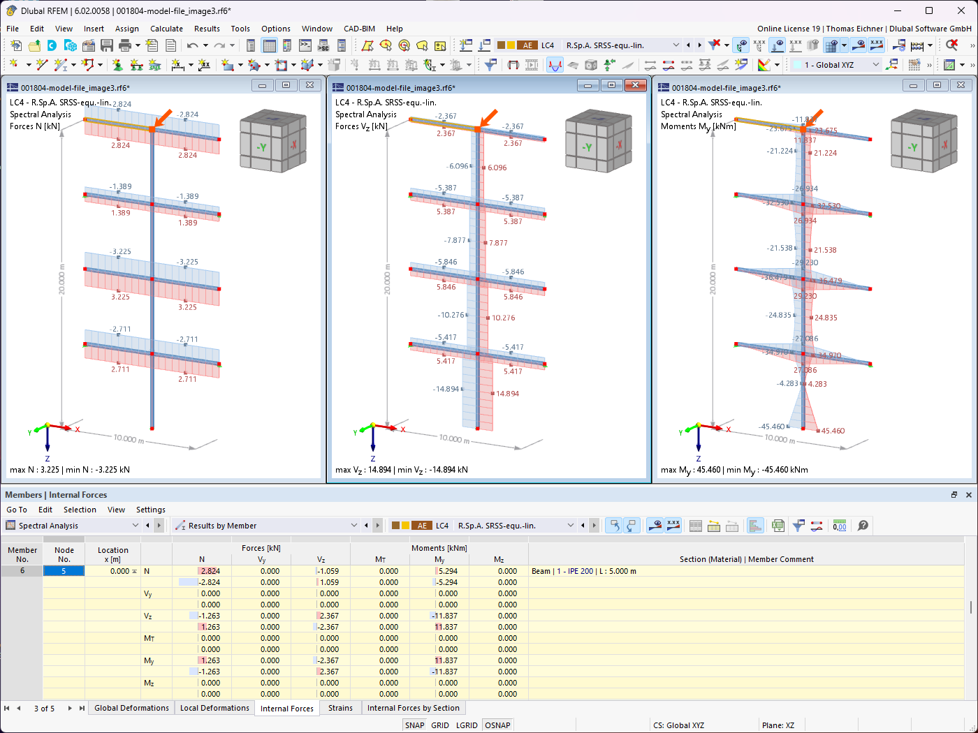 KB 001804 | Sovrapposizione di risposte modali nell'analisi con spettro di risposta con la combinazione lineare equivalente in RFEM 6 / RSTAB 9