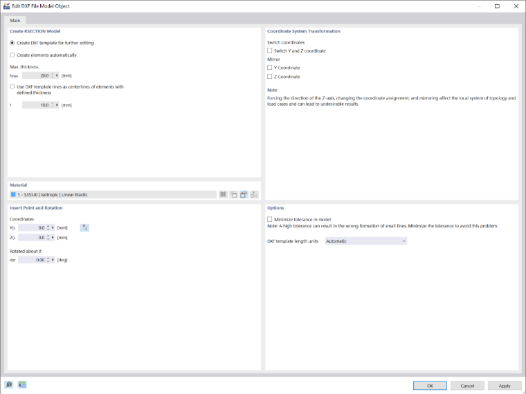 Modifica oggetto modello del file DXF