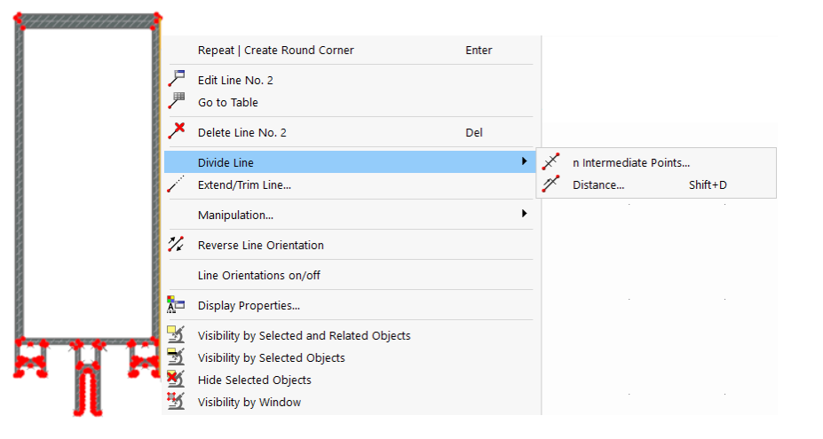 Dividi linea tramite menu contestuale