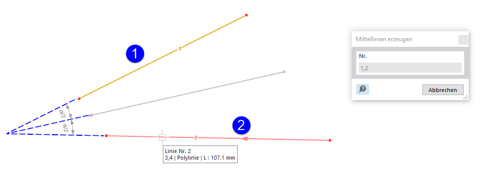 Crea una linea centrale tra linee non parallele