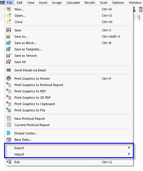 Interfacce nel menu 'File'