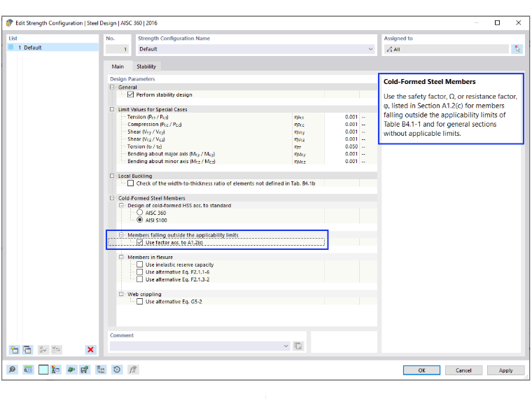 KB 001841 | Progettazione di acciaio AISI piegato a freddo utilizzando la sezione personalizzata in RFEM 6