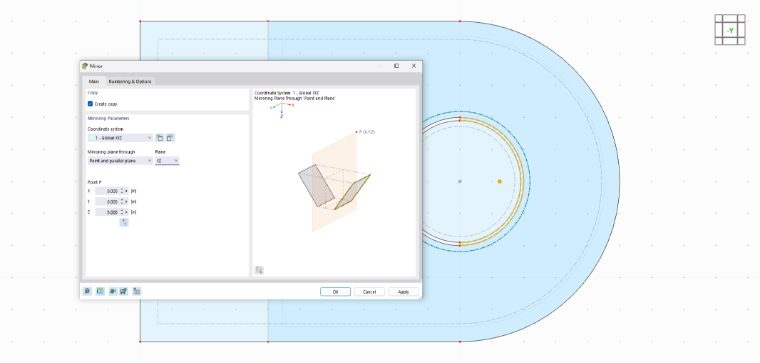 Rappresentazione di un solido di contatto specchiato in un software CAD per applicazioni tecniche.