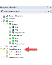 Visualizzazione dei risultati dell'analisi in una sezione di risultato specifica. Illustra chiaramente lo stato delle prestazioni o i modelli di comportamento strutturale di una sezione esaminata.
