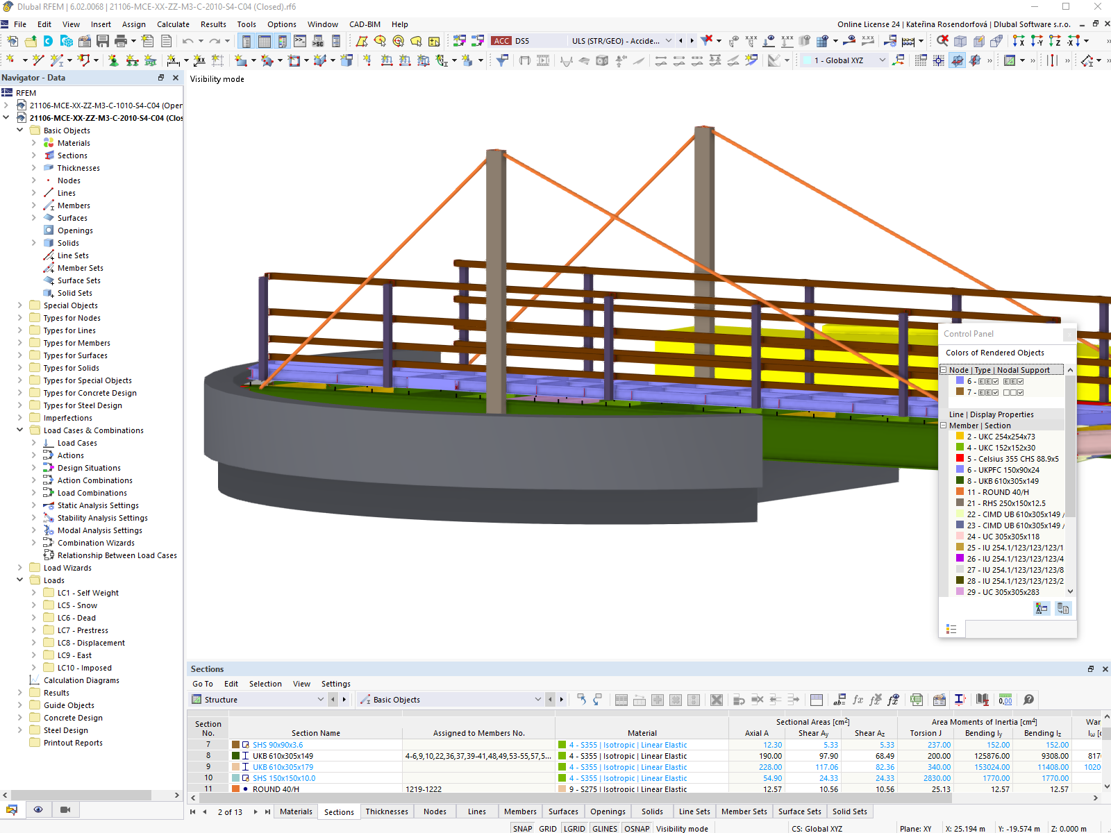 Modello RFEM del ponte girevole di Airedale allo stato chiuso