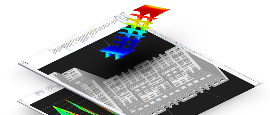 Il componente aggiuntivo per RFEM e RSTAB consente la verifica di aste, set di aste e superfici (solo RFEM). Rappresentazione di una scala con una trave centrale e pianerottoli superiori e inferiori integrati.