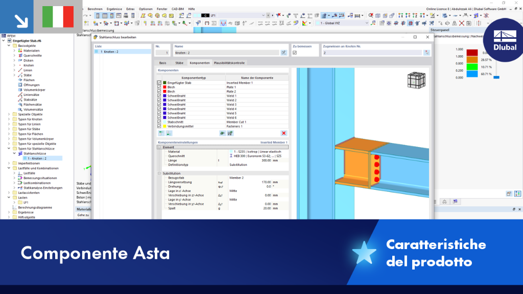 Rappresentazione di un'asta inserita per facilitare la modellazione in un ambiente 3D con specifiche