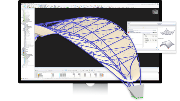 Rappresentazione grafica della modellazione di strutture di copertura in membrana utilizzando FEM in RFEM 6