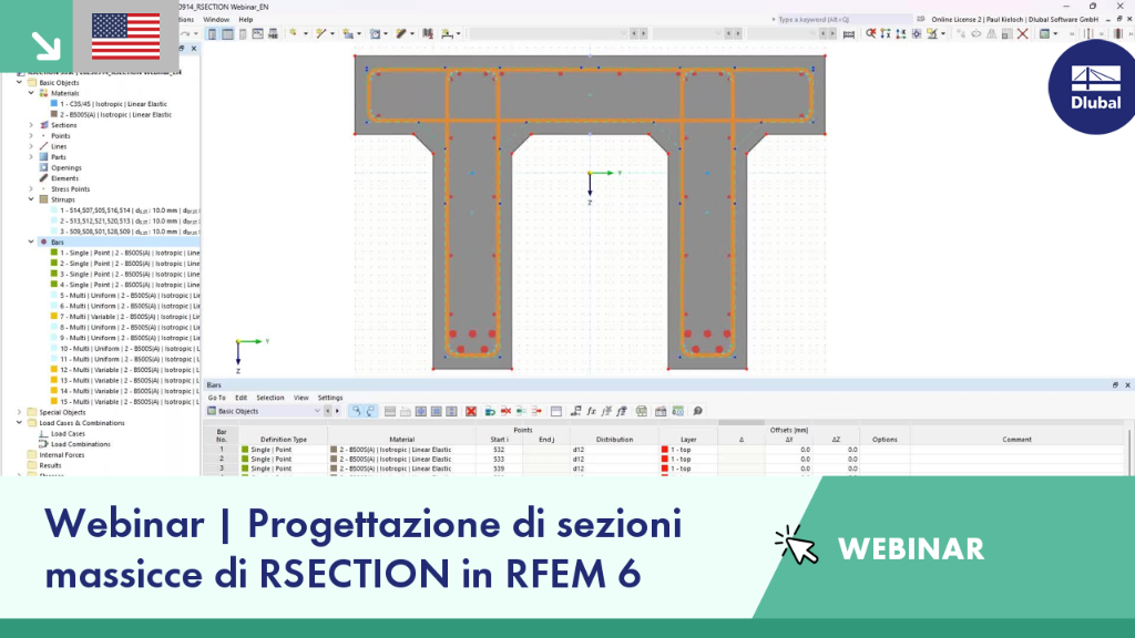Presentazione del webinar riguardante la verifica di sezioni RSECTION massive con il software RFEM 6.