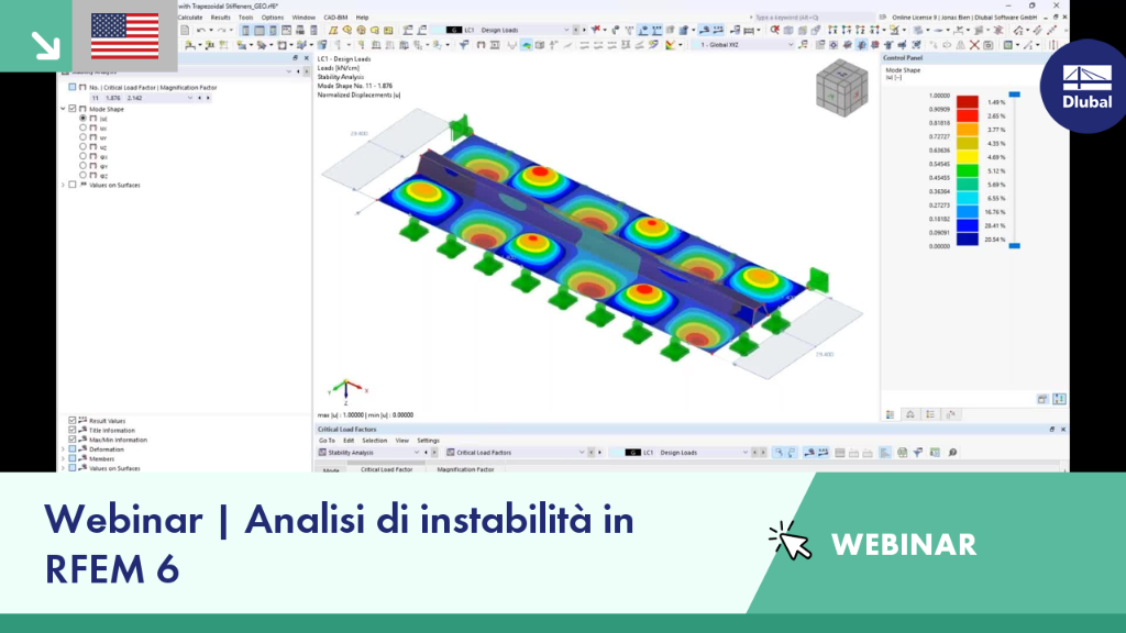 Webinar sulle tecniche di analisi di instabilità utilizzando RFEM 6 con focus su soluzioni ingegneristiche.