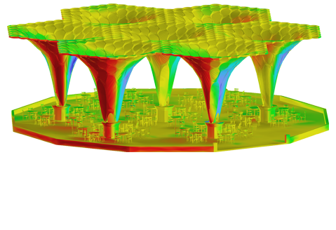 Struttura a guscio esagonale come copertura ombreggiante in RWIND Simulation