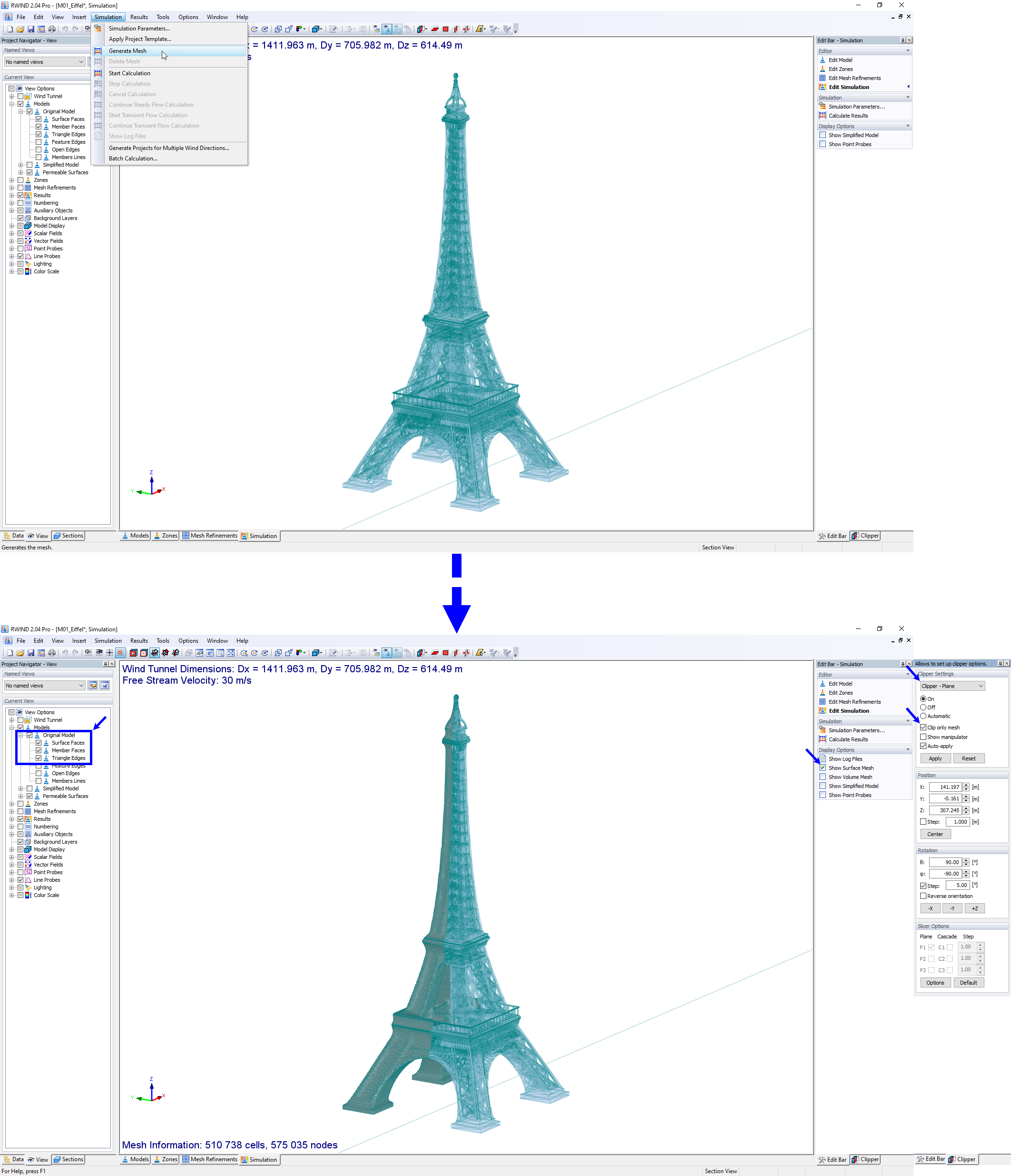 Visualizzazione della mesh computazionale e originale