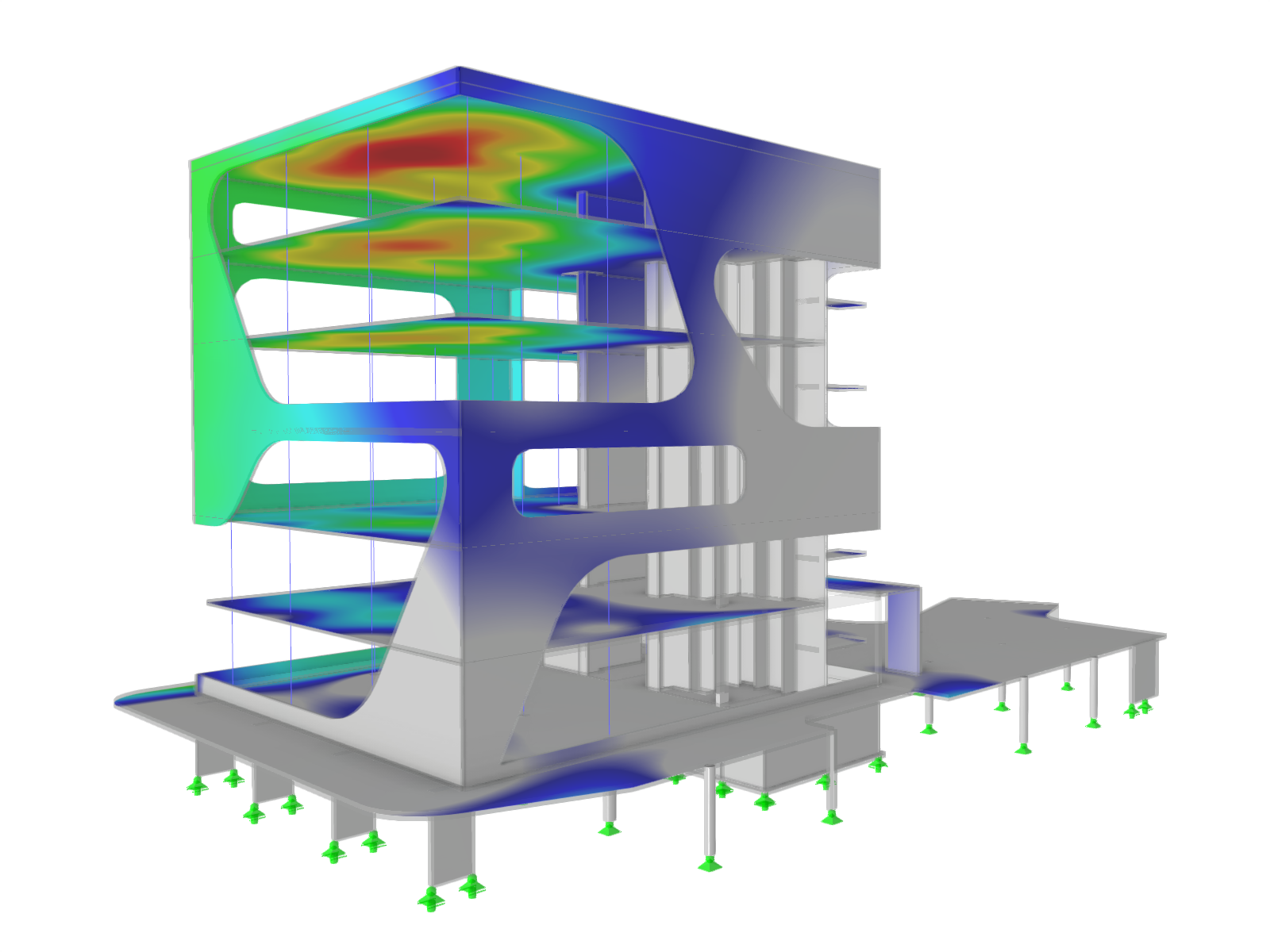 Immagine dell'edificio per uffici e amministrazione del FC Campus a Karlsruhe, Germania, progettato con il software RFEM 6, che mette in evidenza le capacità di verifica del calcestruzzo.