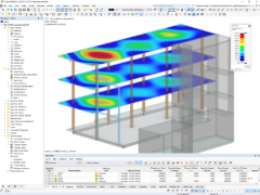 Modello RFEM dell'edificio per uffici con spostamenti generalizzati | © Furche Geiger Zimmermann Tragwerksplaner GmbH
