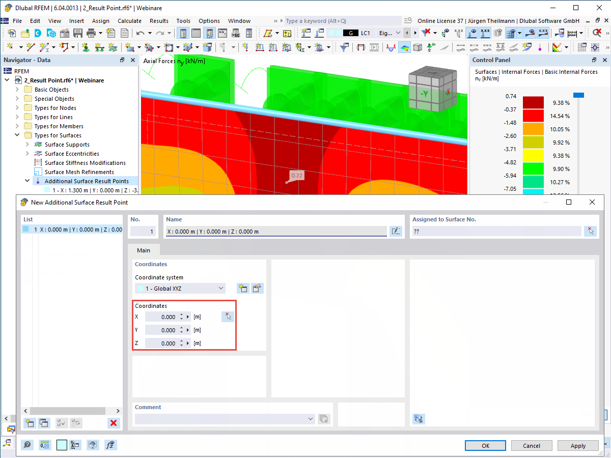 FAQ 005432 | Come posso impostare punti definiti dall'utente per i valori dei risultati sulle superfici in RFEM 6?