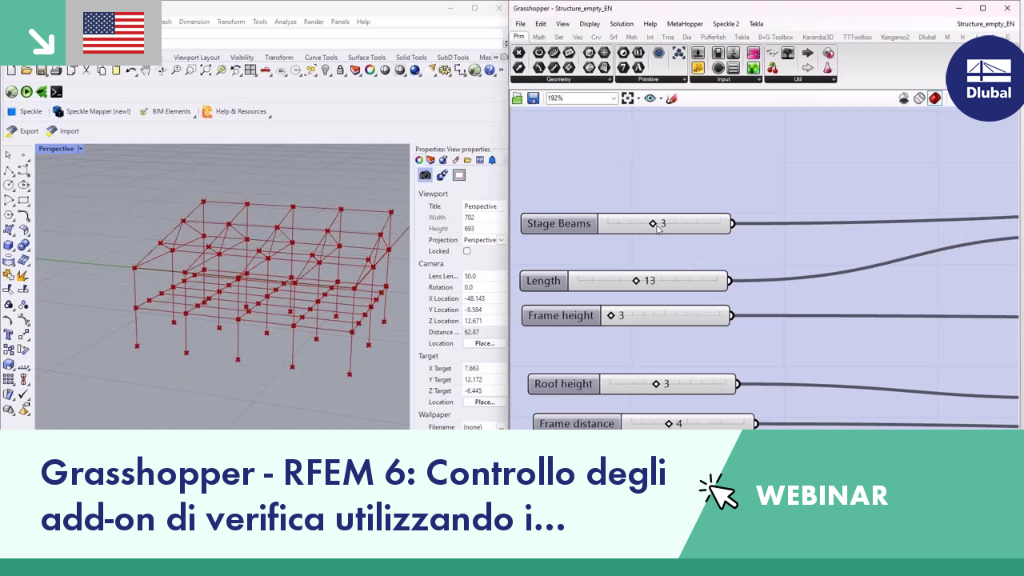 Dimostrazione del controllo dei componenti aggiuntivi di RFEM 6 utilizzando i modelli Grasshopper per ottimizzare le proposte strutturali.