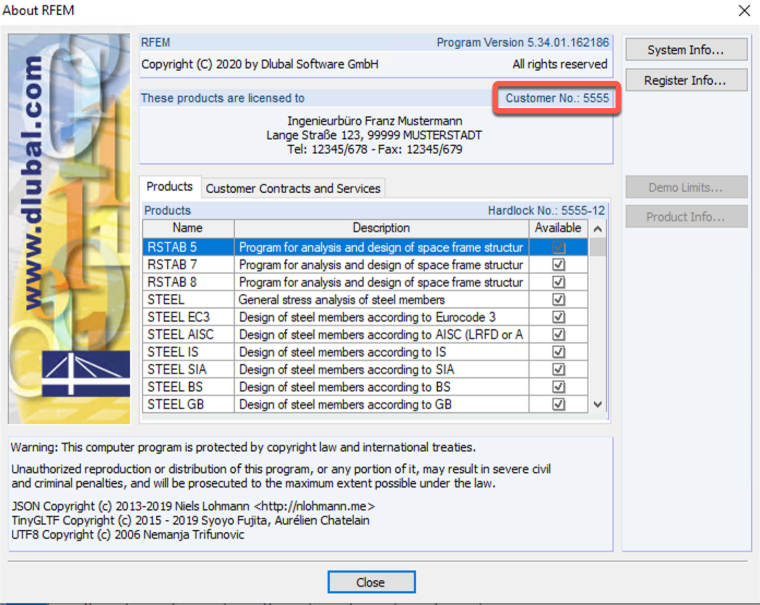 Dove posso trovare il mio numero cliente in RFEM 5 o RSTAB 8?