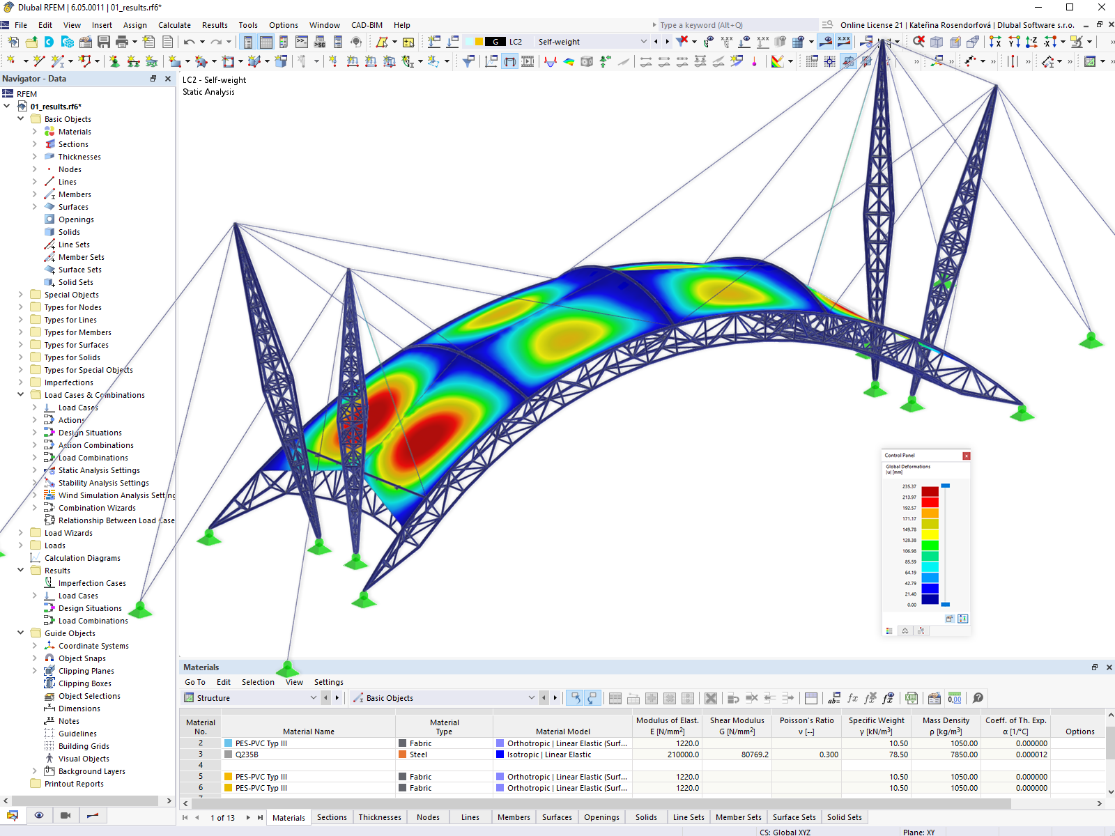 Modello RFEM con risultati di deformazione