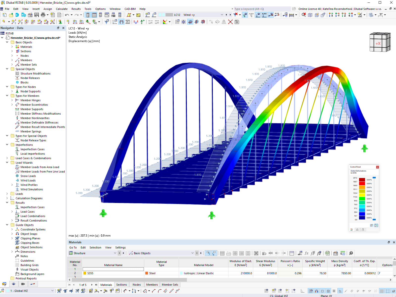 Deformazione del carico del vento del ponte in RSTAB 9