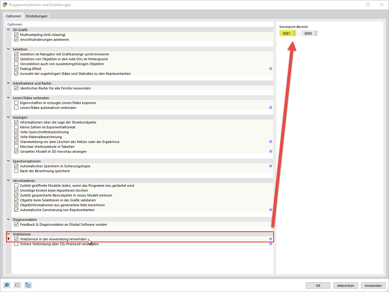 Intervallo di porte del server in RFEM 6