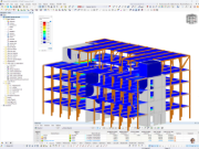 Modello RFEM dell'edificio del laboratorio con spostamenti generalizzati | © Lignaconsult