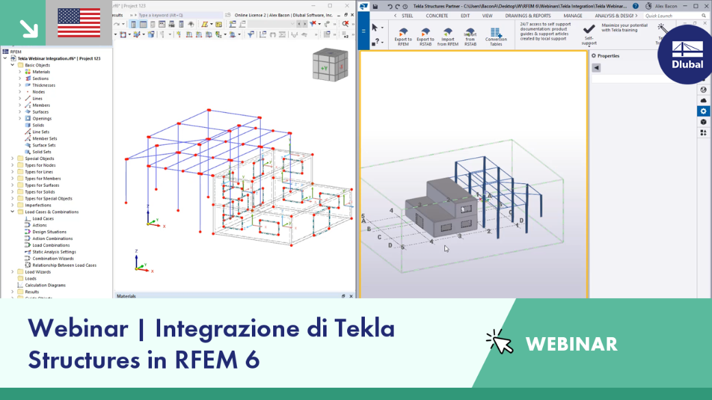 Integrazione di Tekla Structures con il software RFEM 6 in una presentazione dettagliata del webinar.