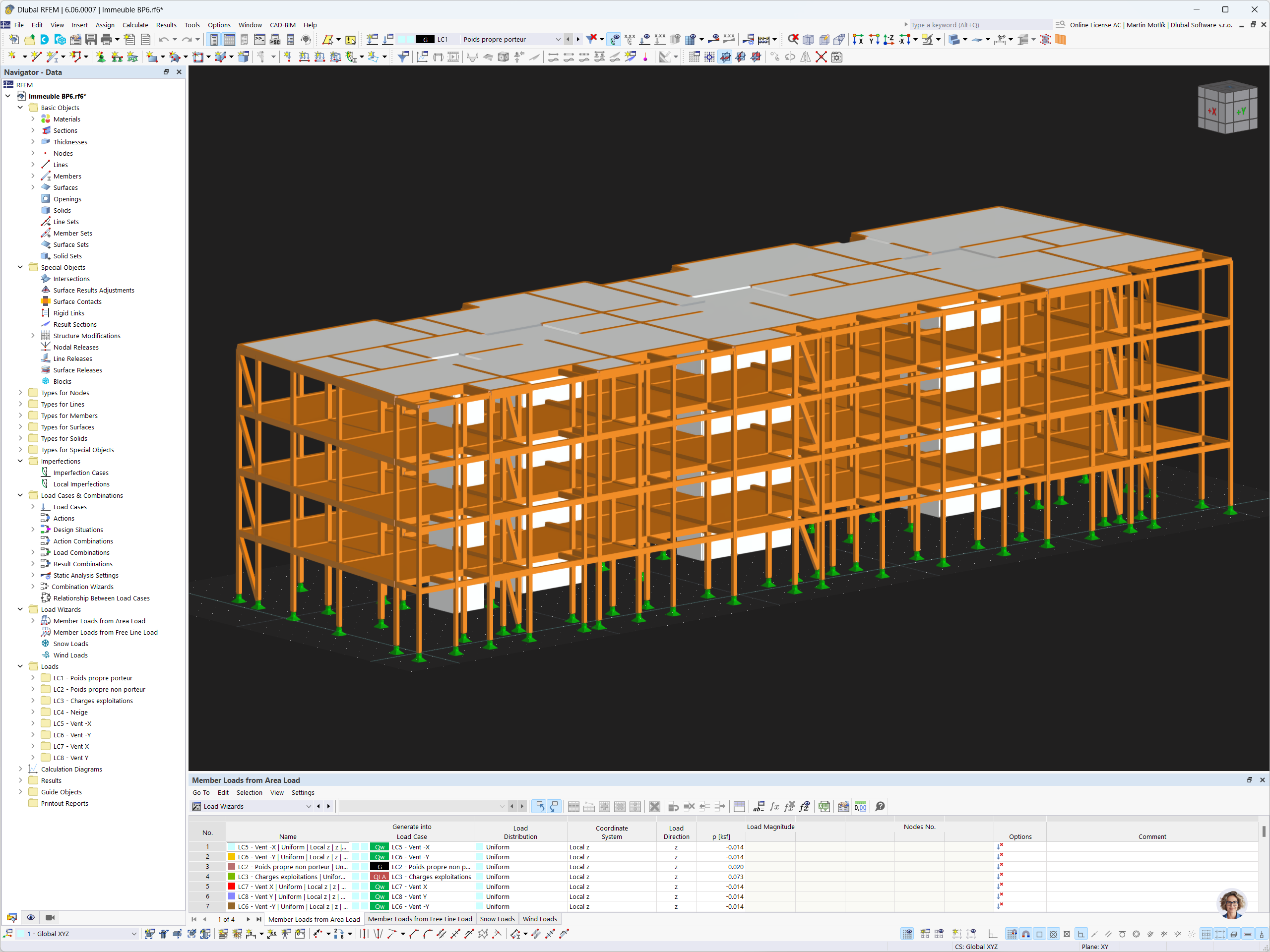 Modello dei piani in legno (1P al 4P) dell'edificio PB6 in RFEM