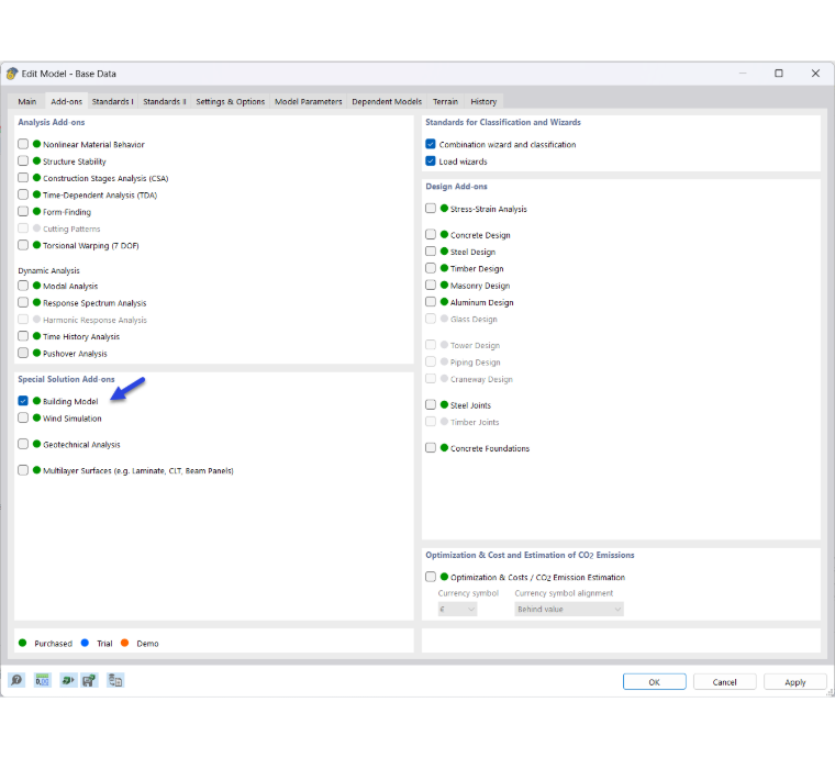 Attivazione dell'add-on "Modello edificio"