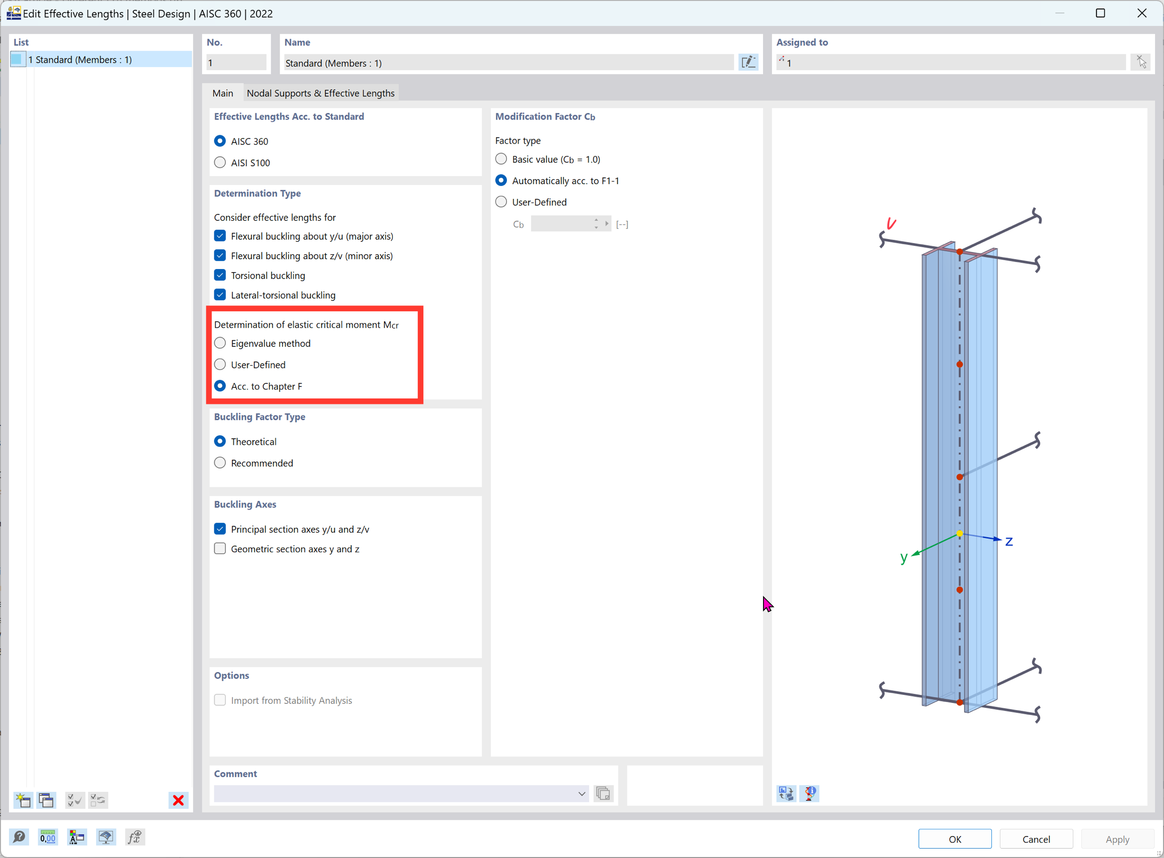 KB 001884 | Capitolo F AISC Instabilità flesso torsionale e metodi di calcolo degli autovalori a confronto in RFEM 6