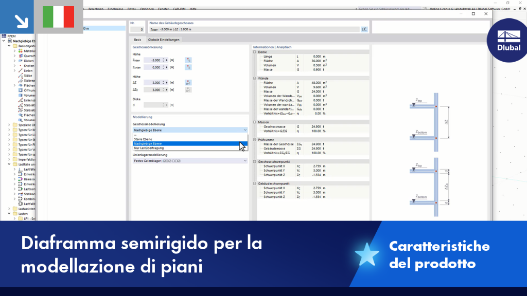 Rappresentazione della modellazione di un impalcato con un piano flessibile per la simulazione di deformazioni strutturali reali.