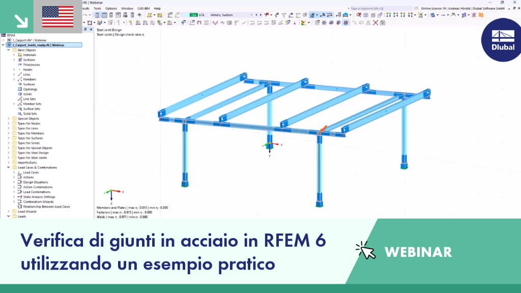 Progettazione di un collegamento in acciaio utilizzando un esempio pratico nel software RFEM 6. Οperazione visiva di uno scenario pratico.