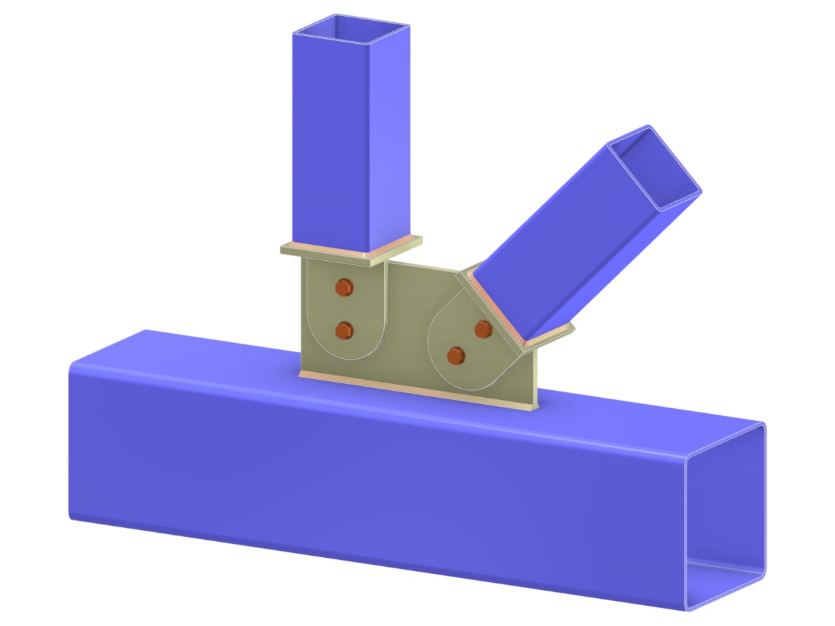Modello 005250 | Nodo N di travatura reticolare | Collegamento della diagonale e del montante al corrente tramite piastra di nodo, piastra a linguetta e piastra di copertura