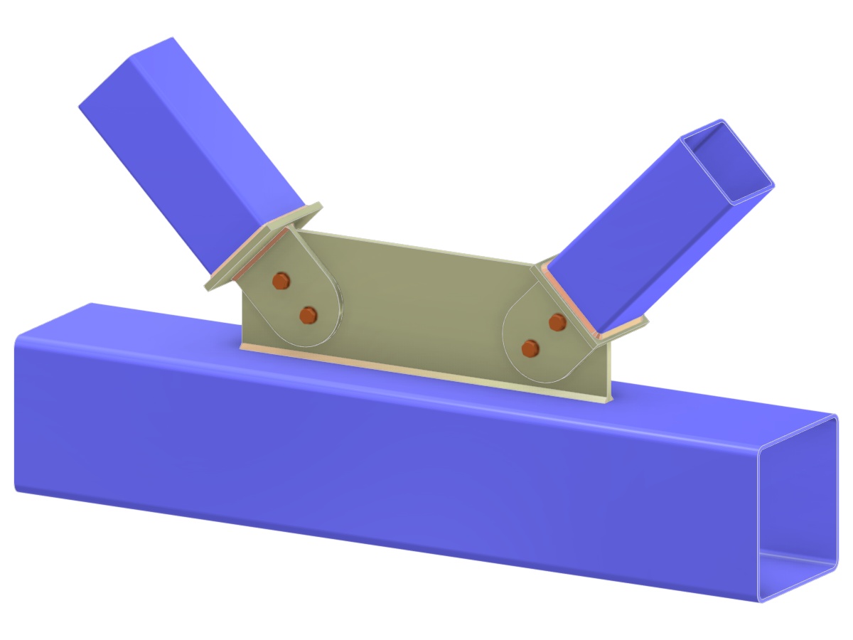 Modello 005277 | Nodo a K del traliccio | Collegamento delle diagonali al corrente tramite fazzoletto, tongue plate e piastra di sommità