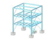 Torre in acciaio con scala integrata, giunti in acciaio dettagliati e fondazione robusta.
