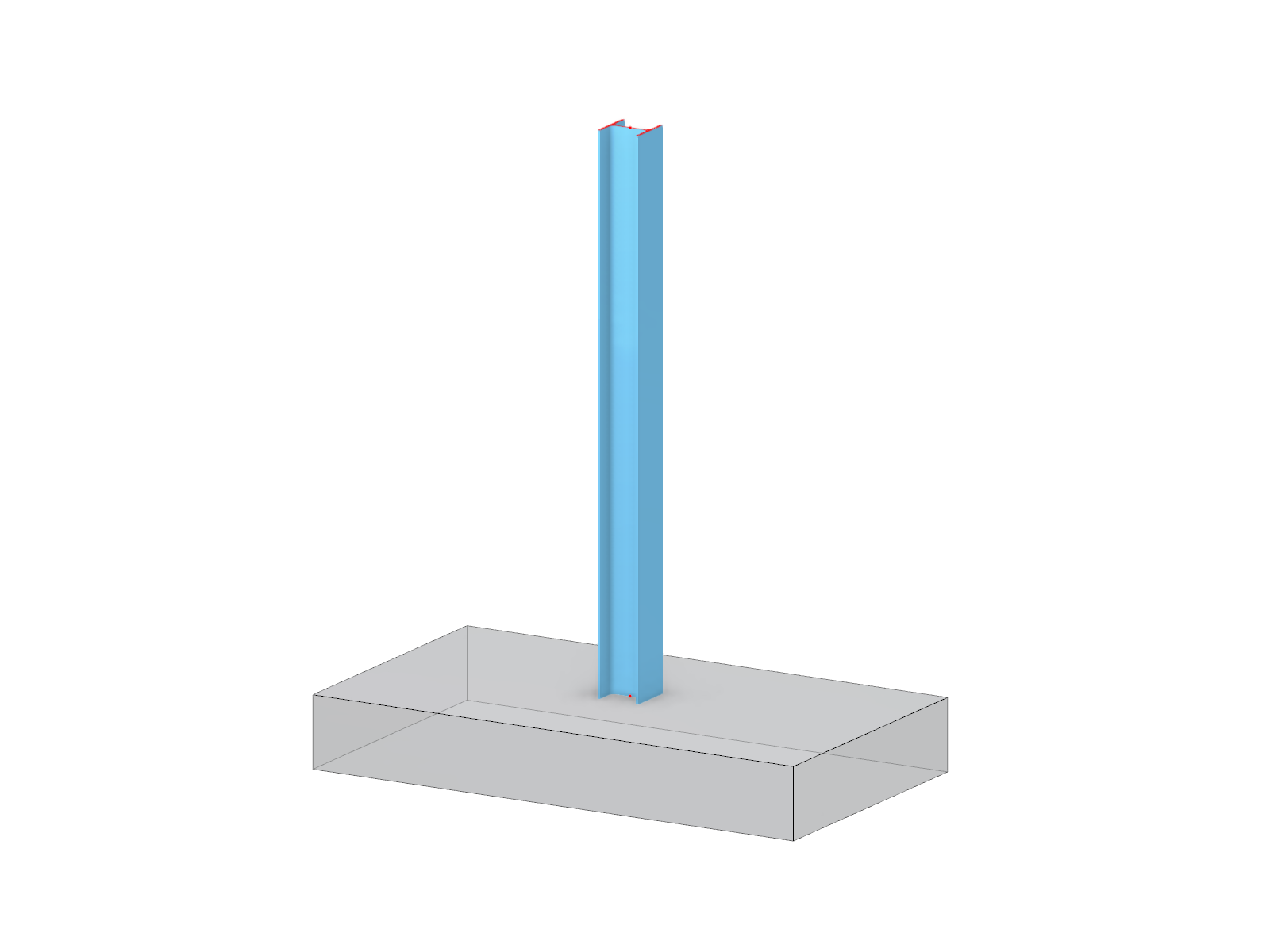 Colonna in acciaio ancorata da plinto in calcestruzzo armato in dettaglio costruttivo.