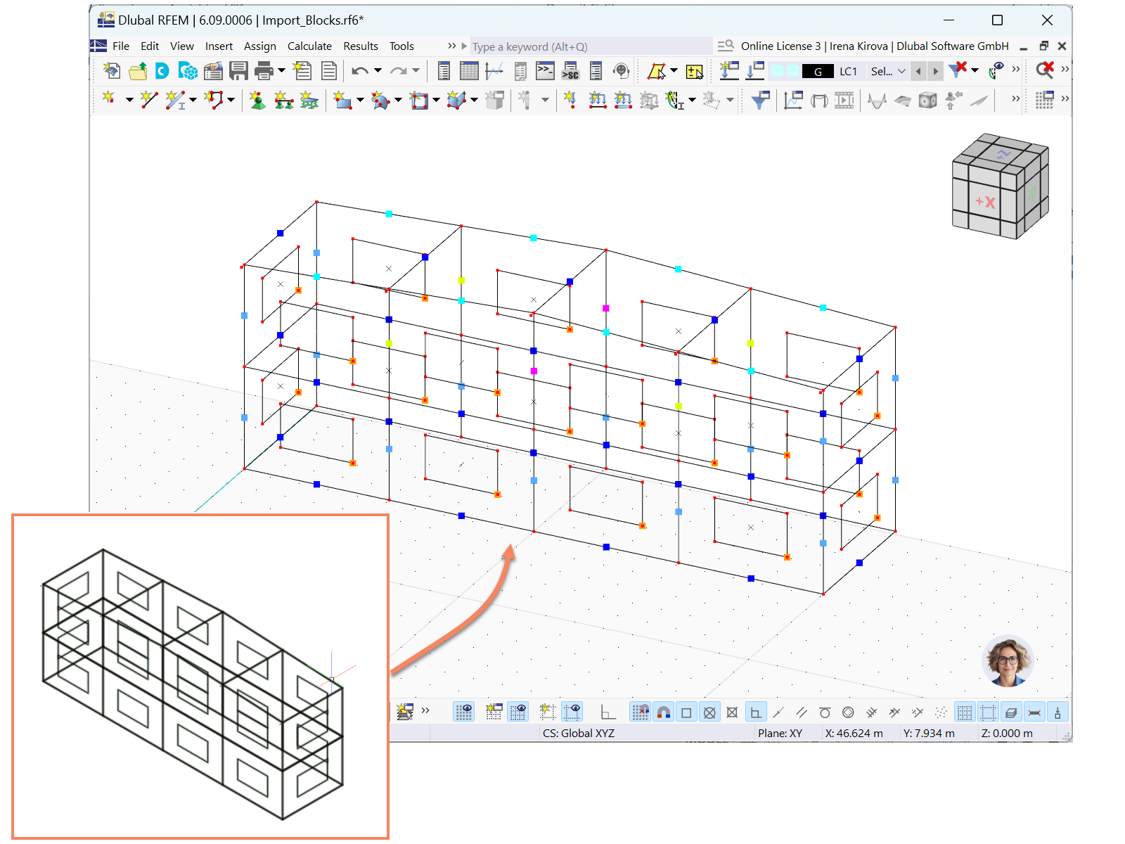 RFEM 6 visualizza l'esplosione dei blocchi quando si utilizza l'opzione "Esplodi blocchi" durante l'importazione del file DXF.