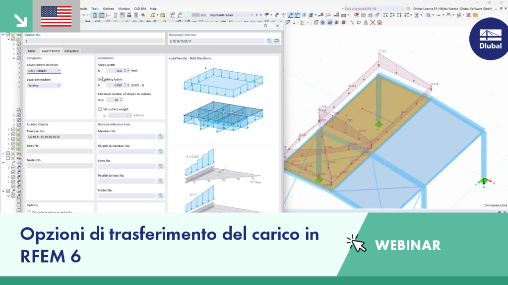 Panoramica delle opzioni di trasferimento dei carichi in RFEM 6 durante una sessione del webinar.