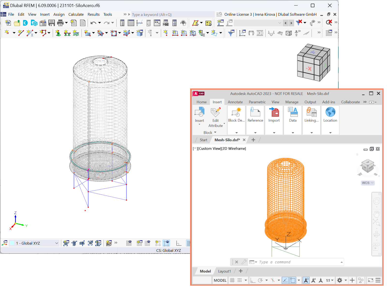 L'interfaccia mostra l'opzione per esportare una mesh ad elementi finiti da RFEM 6 a un file DXF.