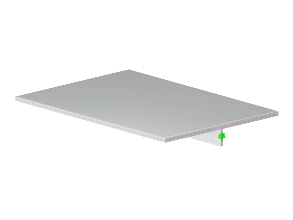 Detailed view of a concrete T-beam with tendon reinforcement and integrated slab modeled for analysis.