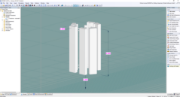 Simulation of six sharp-edged antennas in a virtual wind tunnel environment, analyzing aerodynamic performance.