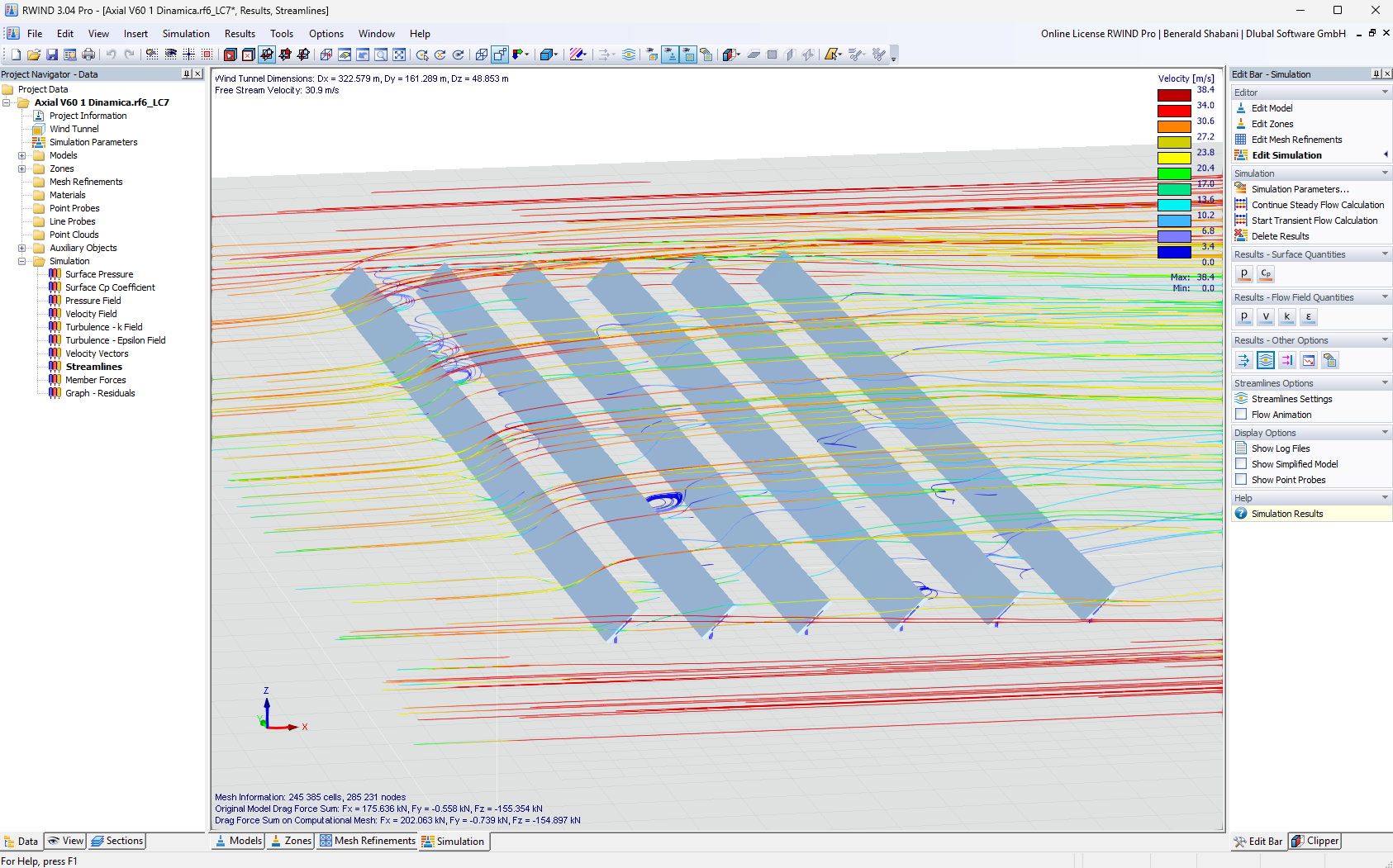 Analisi delle linee di flusso in tracker in RWIND (© Axial Structural Solutions)