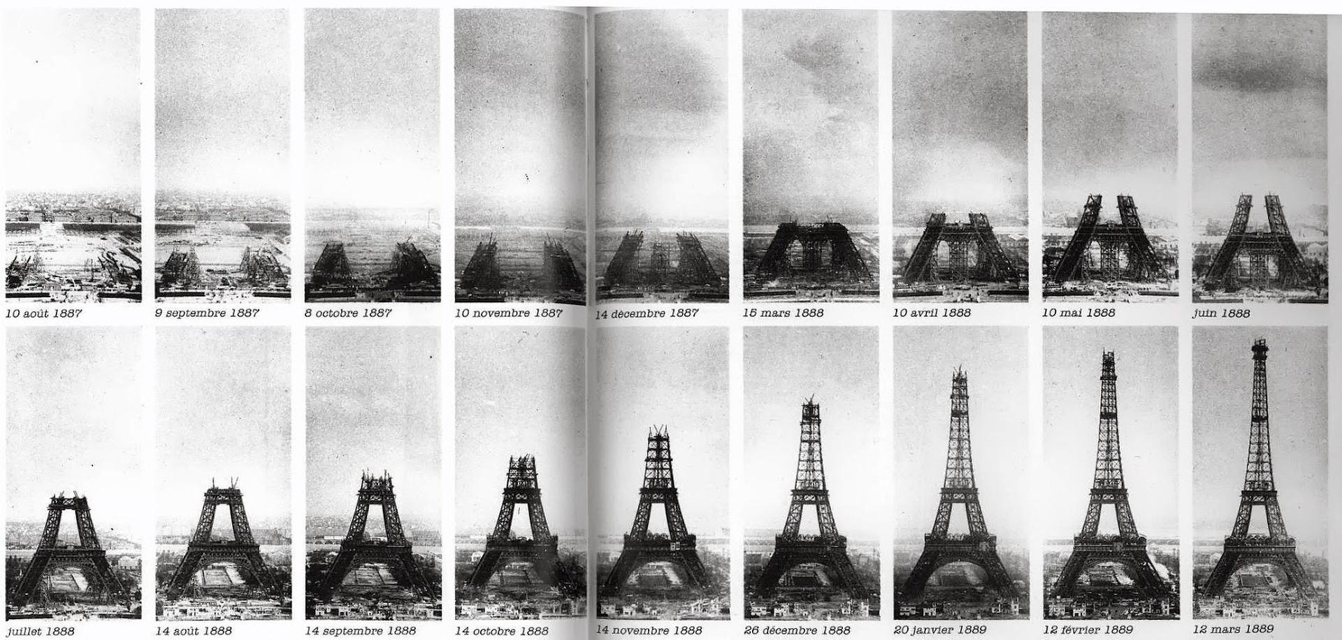 L'erezione passo dopo passo della Torre Eiffel dalle fondamenta alla punta dell'antenna acelerato