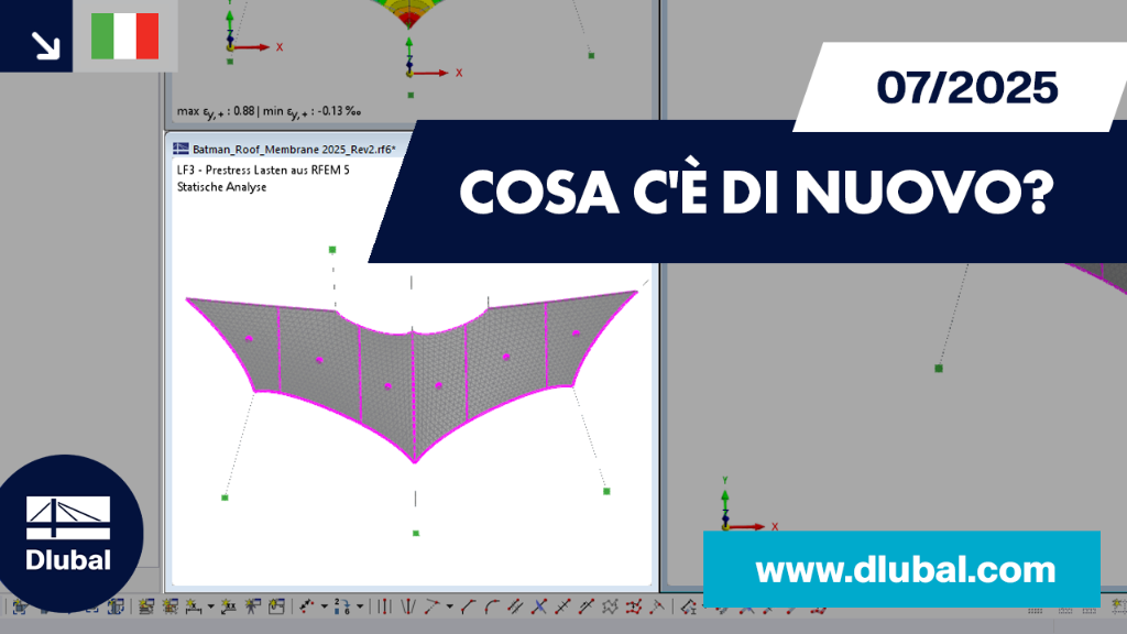 Visualizzazione di un modello analitico con particolare riferimento agli elementi di precompressione, che mostra la stabilità.