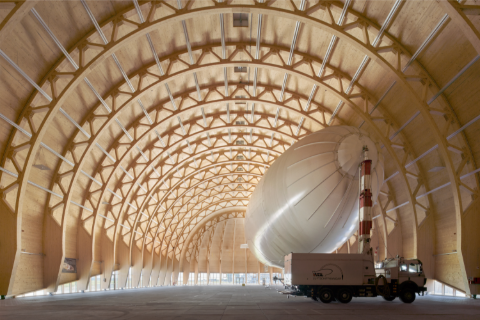 Vista strutturale dell'hangar per dirigibili di Essen-Mülheim progettato utilizzando RFEM da Marx Krontal Partner e Ripkens Wiesenkämper.