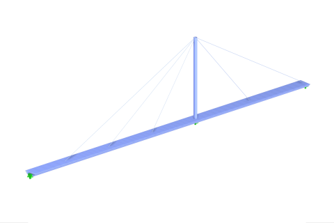 Modello del ponte pedonale a stralli a fune in tensione e elementi di design architettonico.