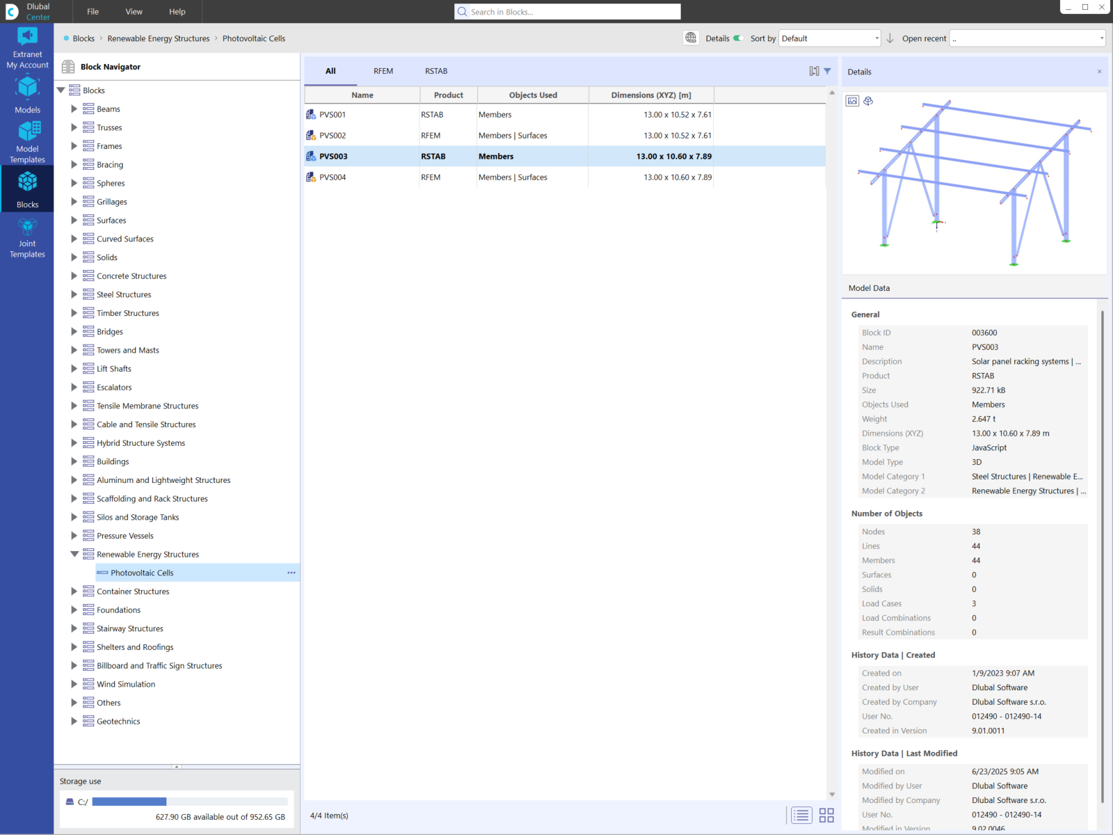 Il Dlubal Center in RFEM 6 mostra la gestione dei dati dei clienti, del progetto e i modelli disponibili per l'uso.