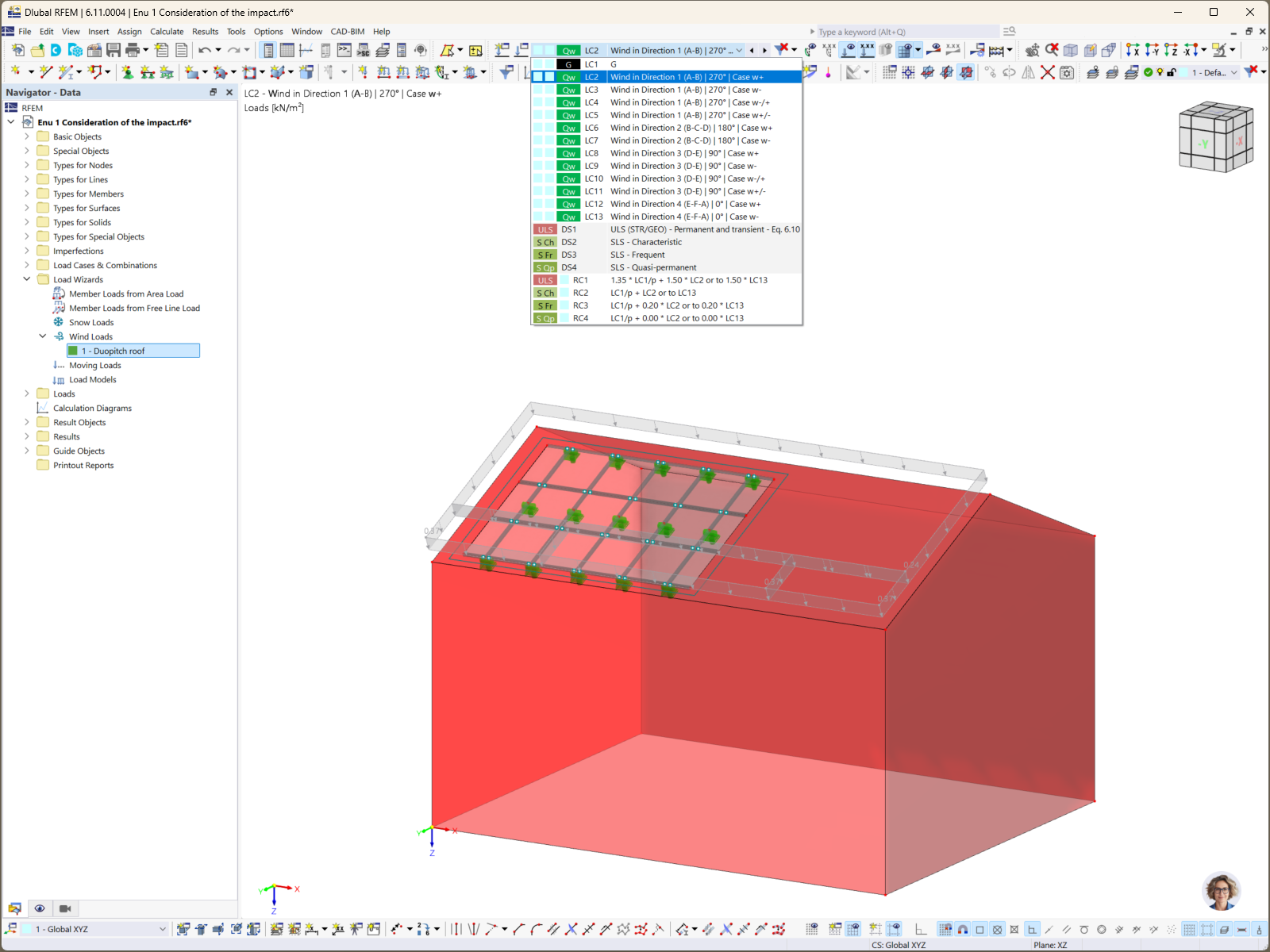 Sistema fotovoltaico sulla copertura di un edificio analizzato con RFEM 6 e generatore di carichi del vento