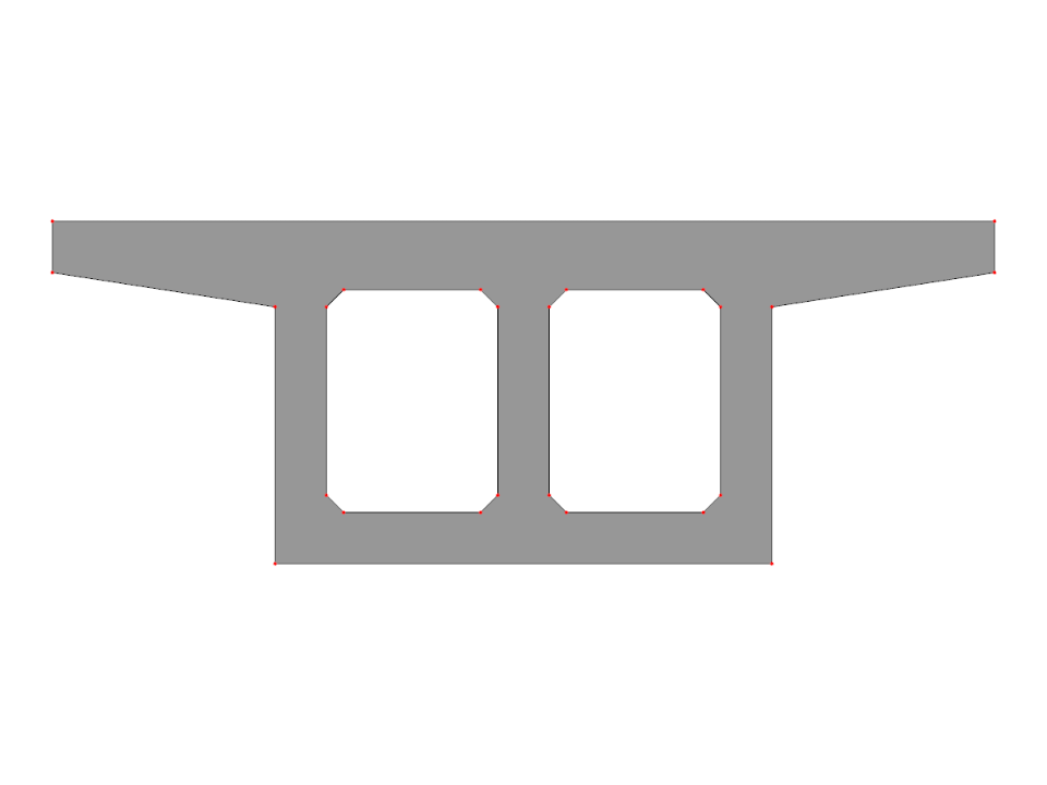Una sezione trasversale a cassone bicellulare è modellata in RSECTION utilizzando un blocco parametrico per definire la geometria dei vuoti interni.