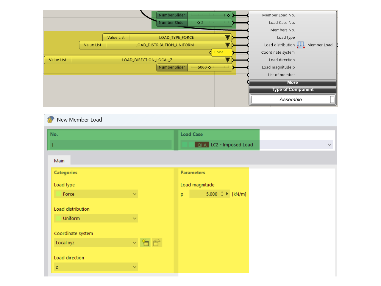 Definizione del carico in Grasshopper