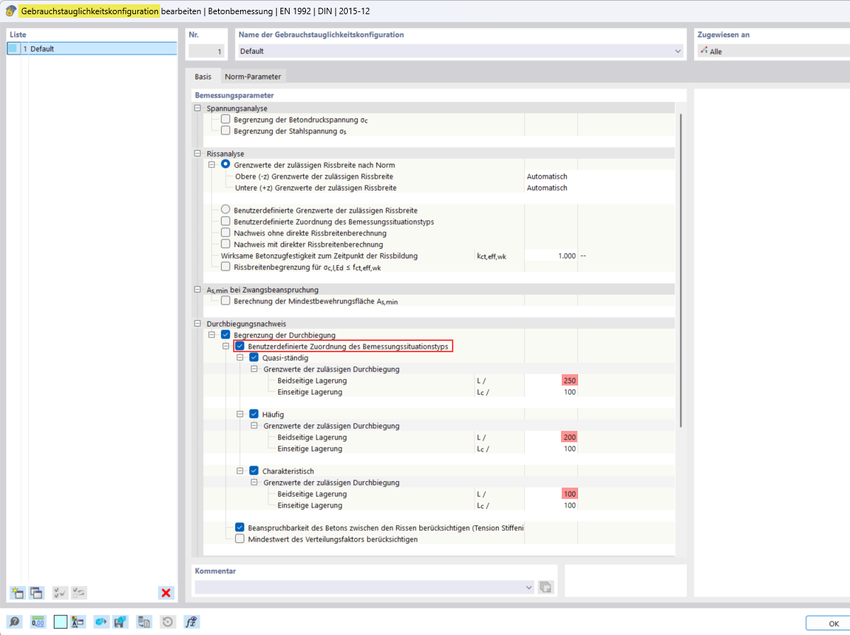 KB 1992 | Configurazione dello stato limite di esercizio: Assegnazione personalizzata del tipo di situazione di progetto